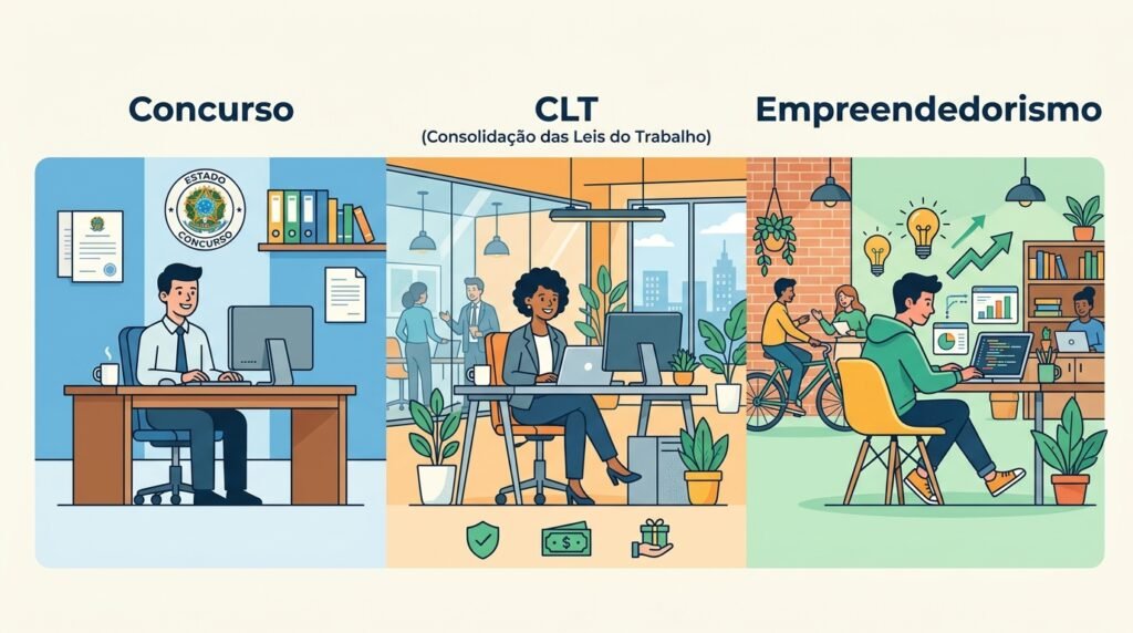 comparação entre concurso público, CLT e trabalho autônomo